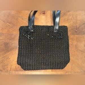 UEC The SAK large Black Woven Shoulder Bag/Tote Double Strap Tassel Bead Detail